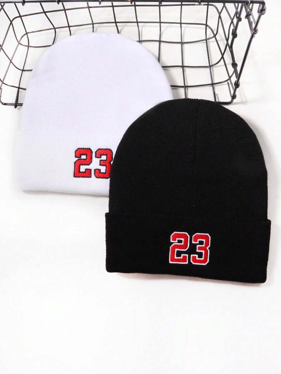 1pc Men/Women Embroidered 23 Pattern Casual Streetwear Beanie, Warm & Windproof Knit Cap For Outdoor Sports, Suitable For Daily Wear, Autumn/Winter