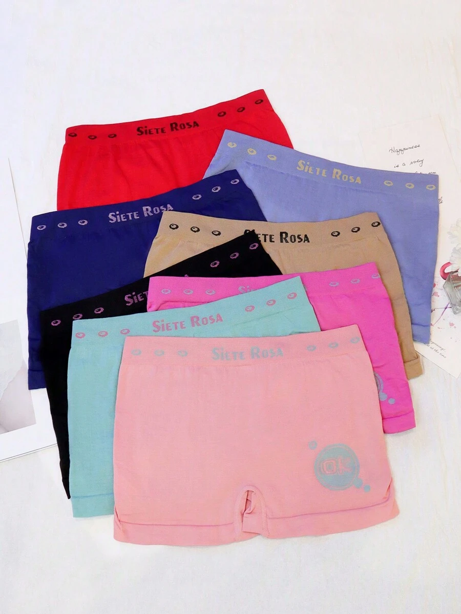 8pcs/Set Women's High Waist Elastic Anti-Light Four Corner Briefs With Simple Design And Cute Letter Print, Available In Various Colors Sports