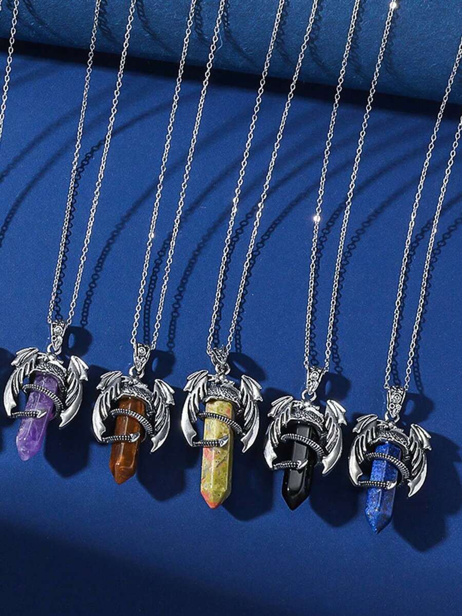 1 Pc Punk Teen Pterosaur Bullet Pendant Necklace Colorful Crystal Bullet Pterosaur Necklace Holiday Jewelry