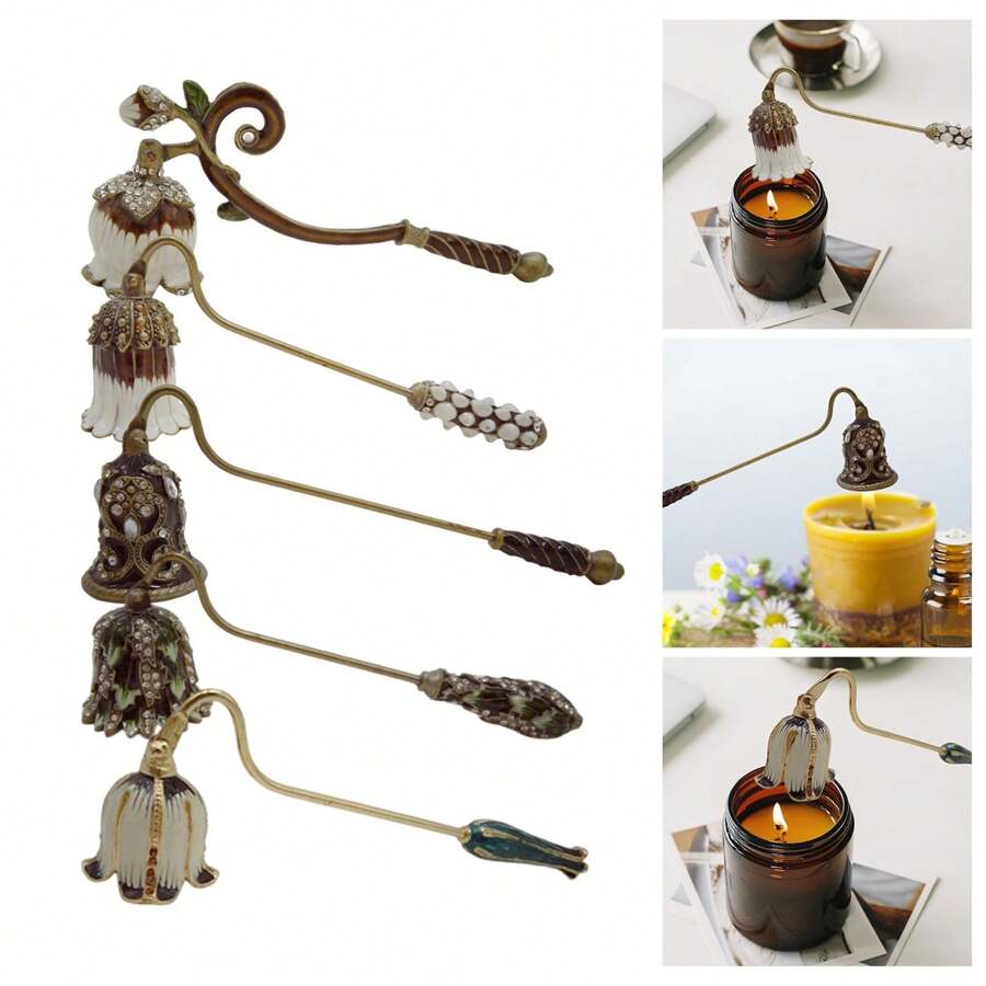 1 pieza Apagavelas elegante con mango largo, accesorio de metal para velas, apagador de llama del pabilo, decoración del hogar, regalo