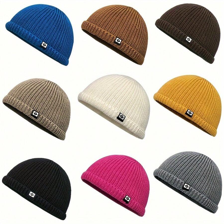 1 Pc Simple Fisherman Beanie, Solid Color Knit Hat For Unisex, Stylish Cold Protection Skull Hat, Handcuff Beanie For Men And Women
