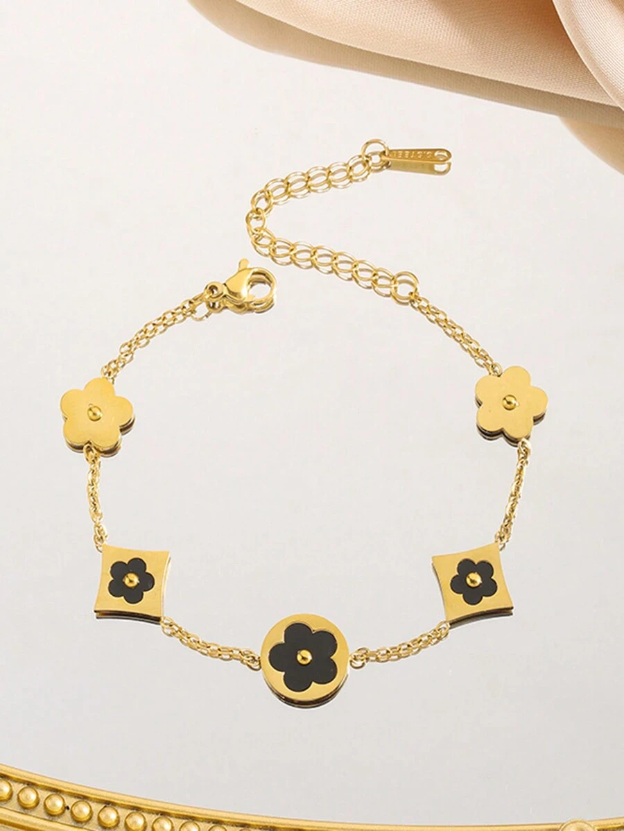 1pc Stainless Steel Floral Shell Korean Fashion Bracelet For Women