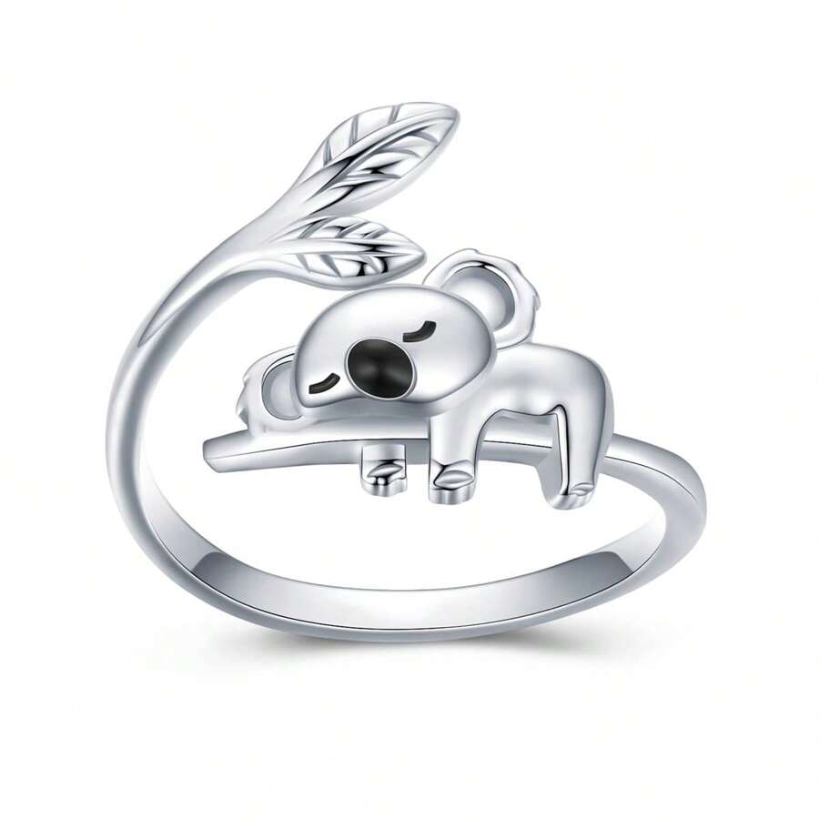 Anillo con diseño de hoja y koala inspirado en el estilo vintage - de aleación, perfecto para atuendos casuales y como regalo de Acción de Gracias