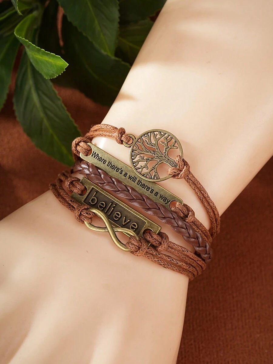 1 pieza de pulsera en capas de decoración rectangular con detalle de letras de aleación de Zinc a la moda para hombres para la vida diaria, para regalo de joyería y fiesta