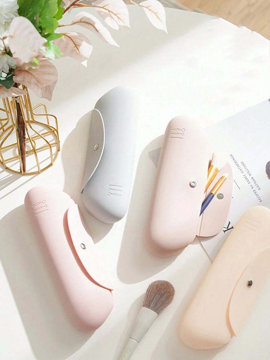 1 pieza Estuche de silicona para almacenar brochas de maquillaje, a prueba de polvo y agua, compacto y portátil para brochas de maquillaje, lápices de cejas, rímel y otros artículos de maquillaje - Bolsa de maquillaje, organizador de maquillaje, artículos escolares