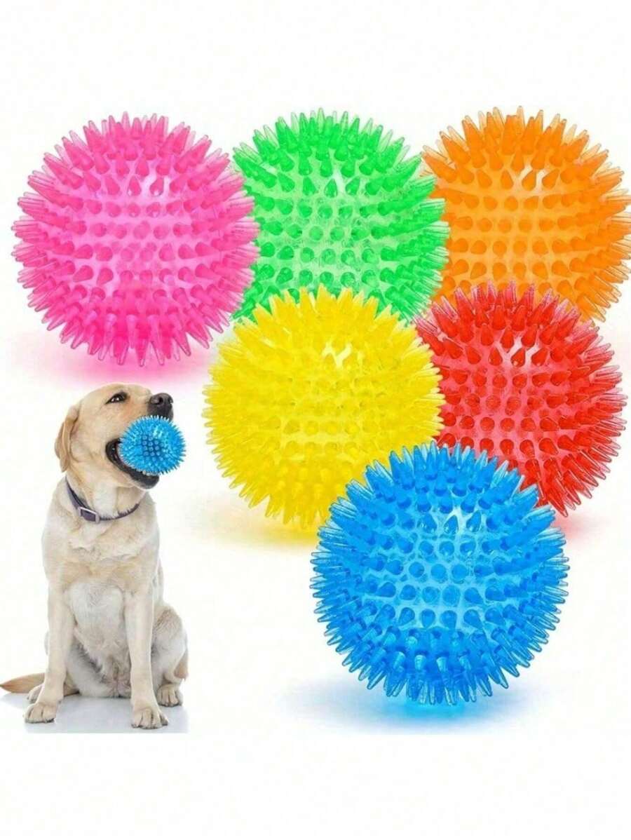 1pc Squeaky Dog Toy Balls (6 Colors) Puppy Chew Toys For Teething, Medium, Large & Small Dogs, Aggressive Chewers