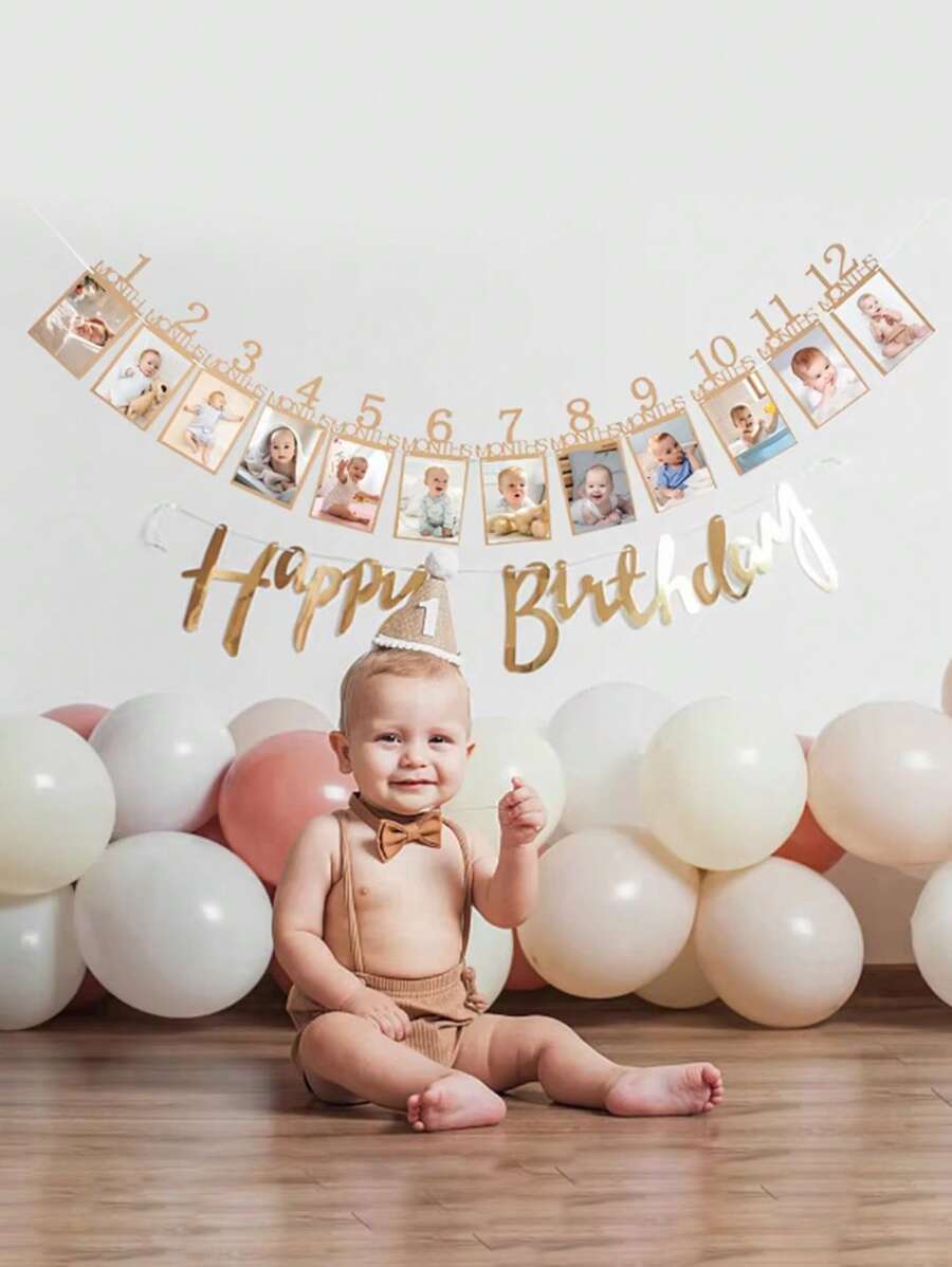 1pc/2pcs Baby 1st Birthday Party, 1-12 Month Photo Banner, Baby First Years Photography Props