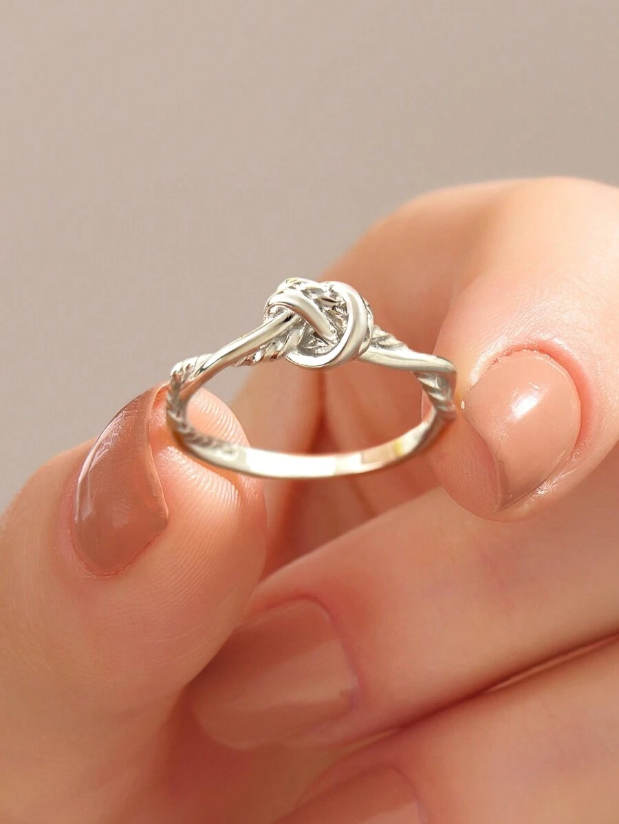 Stylever 1 pezzo Anello singolo con nodo e torsione, gioielli da donna, in argento sterling S925, anello vintage, gioielleria fine, regalo per ragazze, decorazione estiva quotidiana