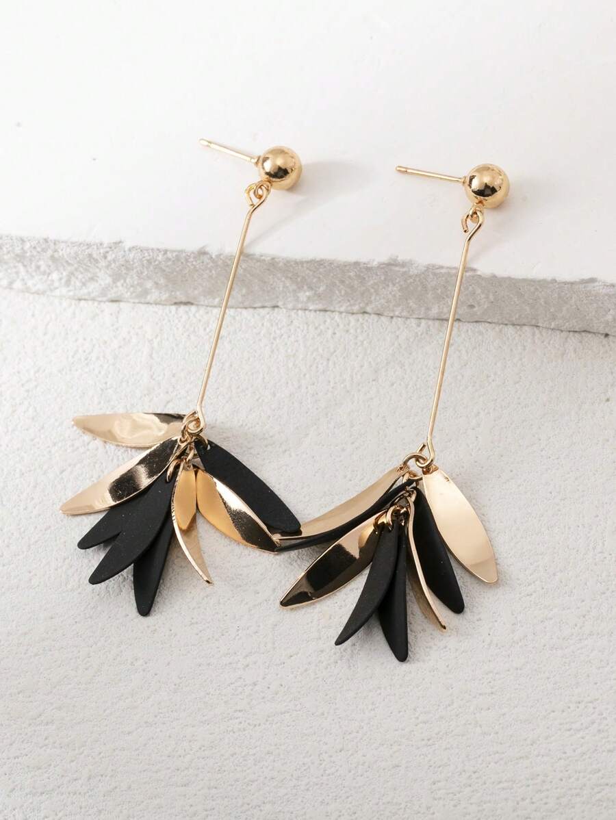 1 Pair Fashionable High-End Elegant Colorful Petal Leaf Tassel Drop Earrings For Women, Suitable For Sweet, Spring, Summer, Beach, Holiday Gift In Pink, Green, Black, Orange, Wine Red, Purple, Red, Mustard