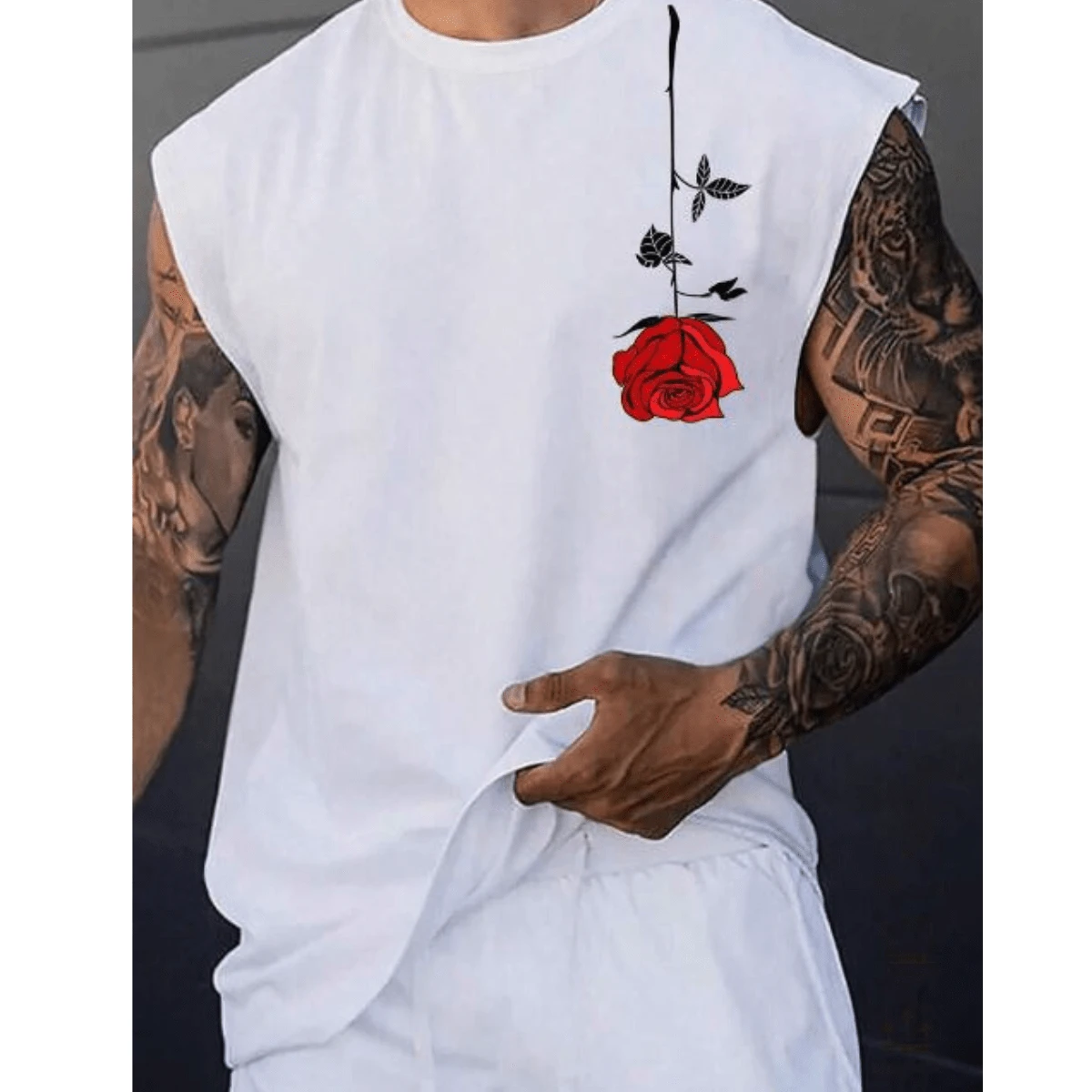 Camiseta Sleeveless Regata Algodão Rosa Vermelha Streetwear