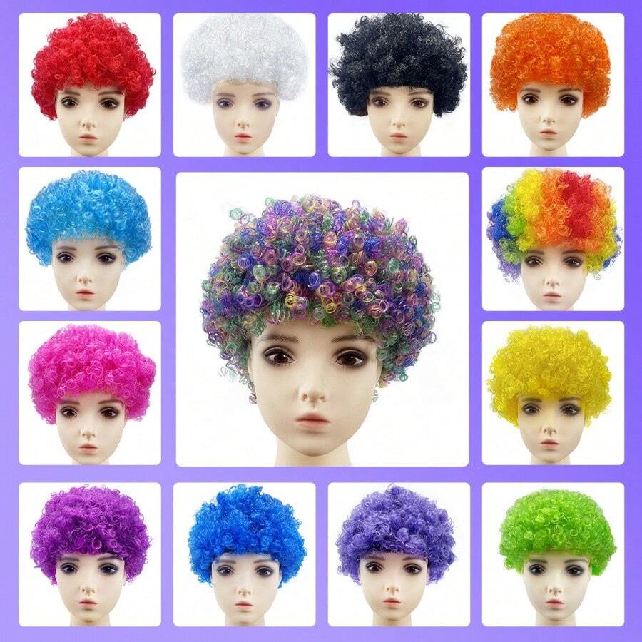 1 pieza Peluca de cabello explosivo y colorido, tocado con estilo de pelo de payaso para Halloween, accesorio de disfraz para fiesta de disfraces, sombrero de pelo rizado y esponjoso, adecuado para eventos escolares, reuniones con amigos, festivales, artículos de fiesta divertidos, accesorio para fotografía