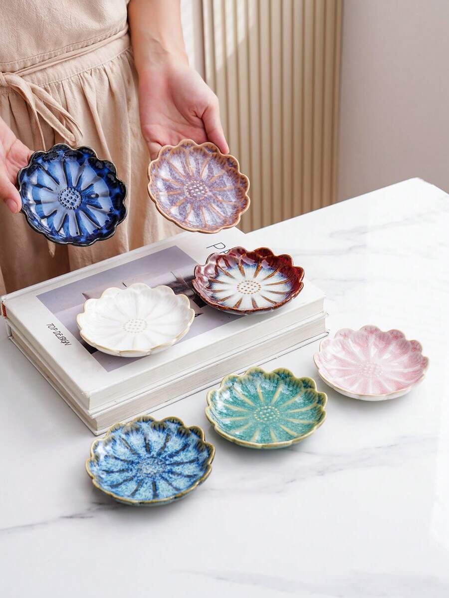 1 szt. Ceramiczna taca do przechowywania, Nordic Creative Reactive Glaze w stylu japońskim, wysokiej klasy, elegancka, gradientowa, płaska miska w kształcie kwiatu lotosu, odpowiednia do hoteli, sklepów jubilerskich, restauracji, biur, wystaw, kuchni, salonów, łazienek, wystroju wnętrz, biżuterii, akcesoriów do włosów, artykułów codziennego użytku, zapachów, mydła, powrotu do szkoły