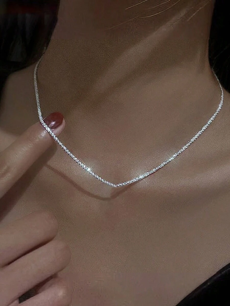 1pc S925 Sterling Silver Starry Sky Shiny Scales Necklace For Women, New Design, Simple & Unique, High-End, Versatile, Delicate Choker Necklace, Fashionable Gift