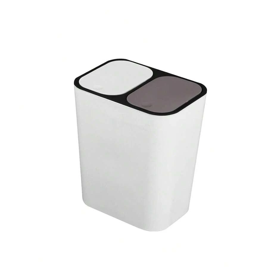 Double Recycling Waste Bin 12L Recycling Garbage Container Rectangle Plastic Push Button Dual Compartment Recycling Garbage For Kitchen Office Home Living Room