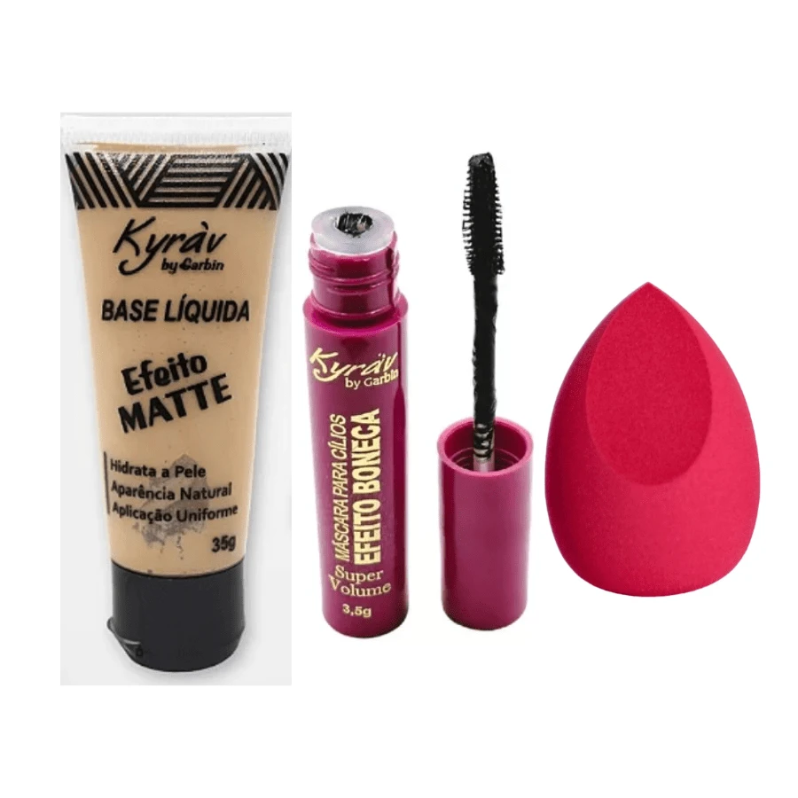 Kit de Maquiagem Base, Rímel e Esponja Blender Beleza perfume
