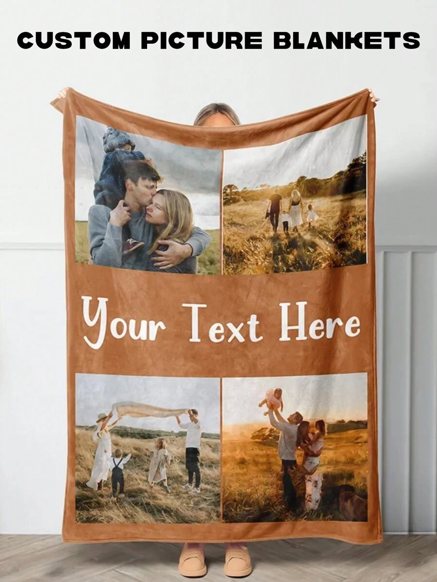 4-Panel Customized Photo Blanket, Thick Flannel Fabric, Can Be Customized With Any 4 Photos, Suitable As A Gift Stylish,Fashion,Hipster,Casual,Minimal Chic Personalized,Customized,Custom,Unique Guy Costumes,Capsule Wardrobe,Men Basic/Street Style Ideal Gifts For Him Boyfriend,Family,Friends For Birthdays,For Vacation/Holiday,For School/Competition,For Sports/Climbing
