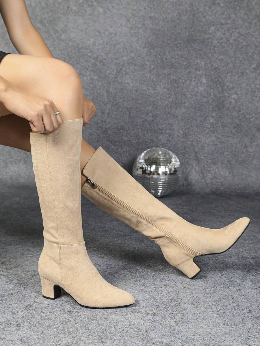 Women's Fashion High Heel Chunky Heel Zipper Pointed Toe Sexy Party Club Black Boots