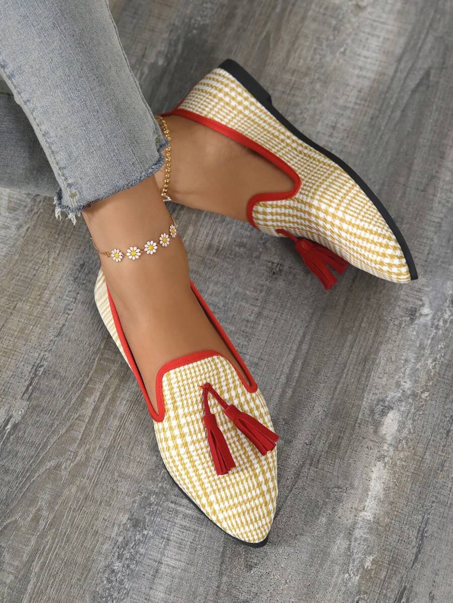 Women's New Casual Chic Tasseled Lightweight Slip-On Fabric Flat Loafers