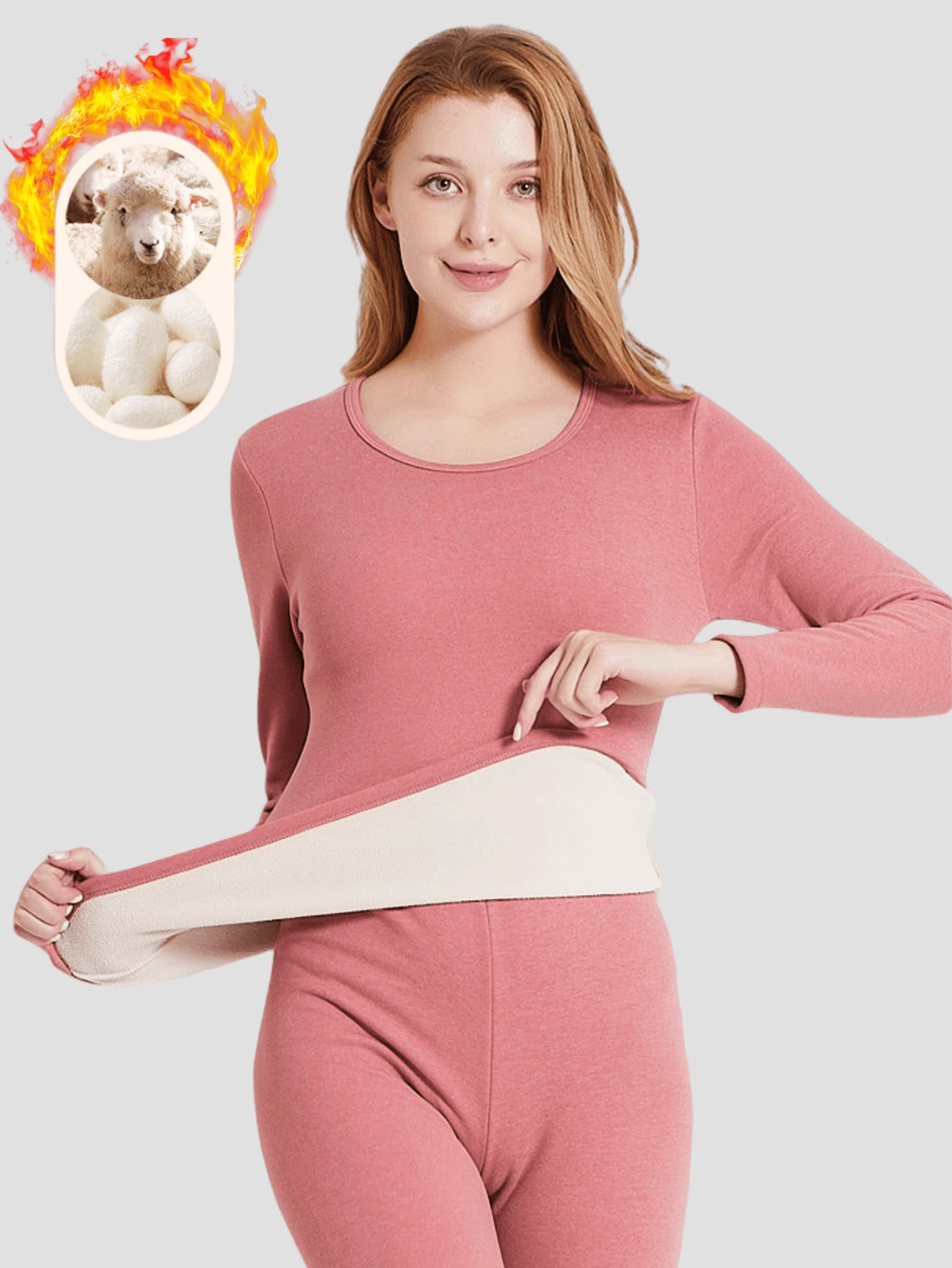 1pc Women Warm Wool & Silk Blended Thermal Underwear Top, Thick Fitted Design For Winter
