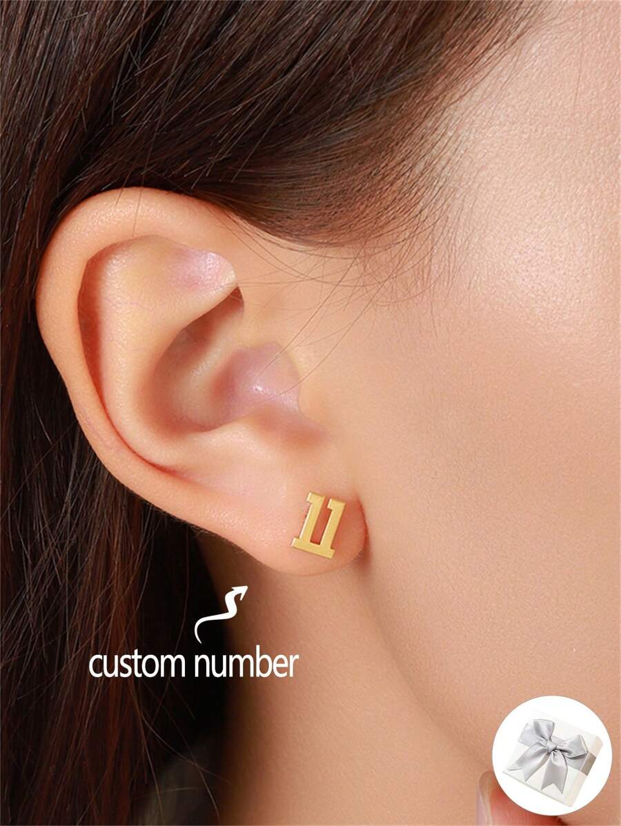 1 paire de boucles d'oreilles à tige numériques minimalistes personnalisées, boucles d'oreilles numérotées personnalisées, boucles d'oreilles numériques simples pour femmes, cadeau pour anniversaire, Saint-Valentin, Noël