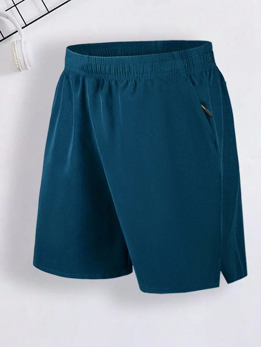 1pc Boys/Teens' Plain Simple Casual Zip-Up Sports Shorts For Outdoor Summer