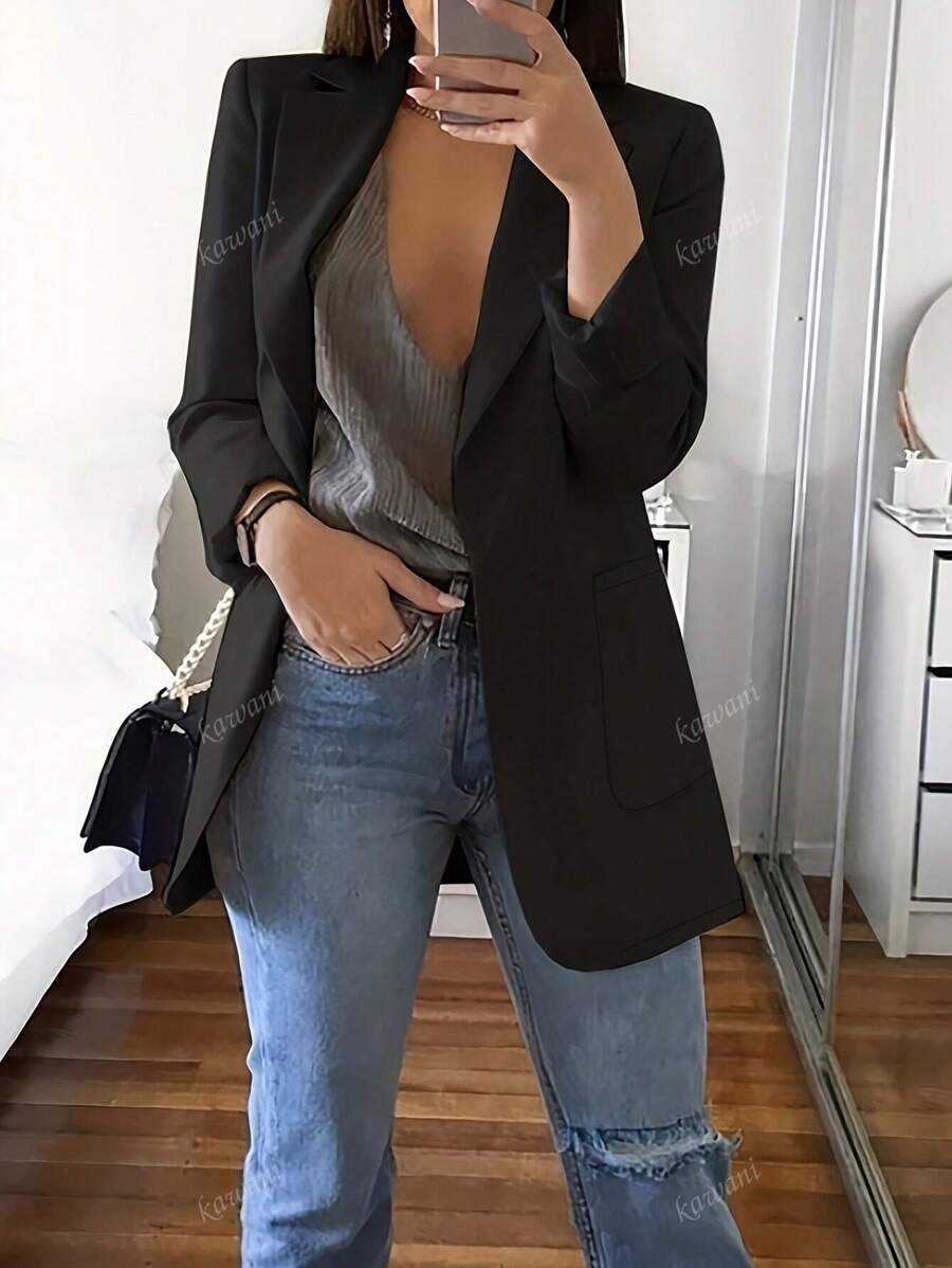 Nova Blazer Cardigan Slim Fit de Estilo Ocidental Casual e da Moda com Lapela para Mulheres, para Primavera e Outono