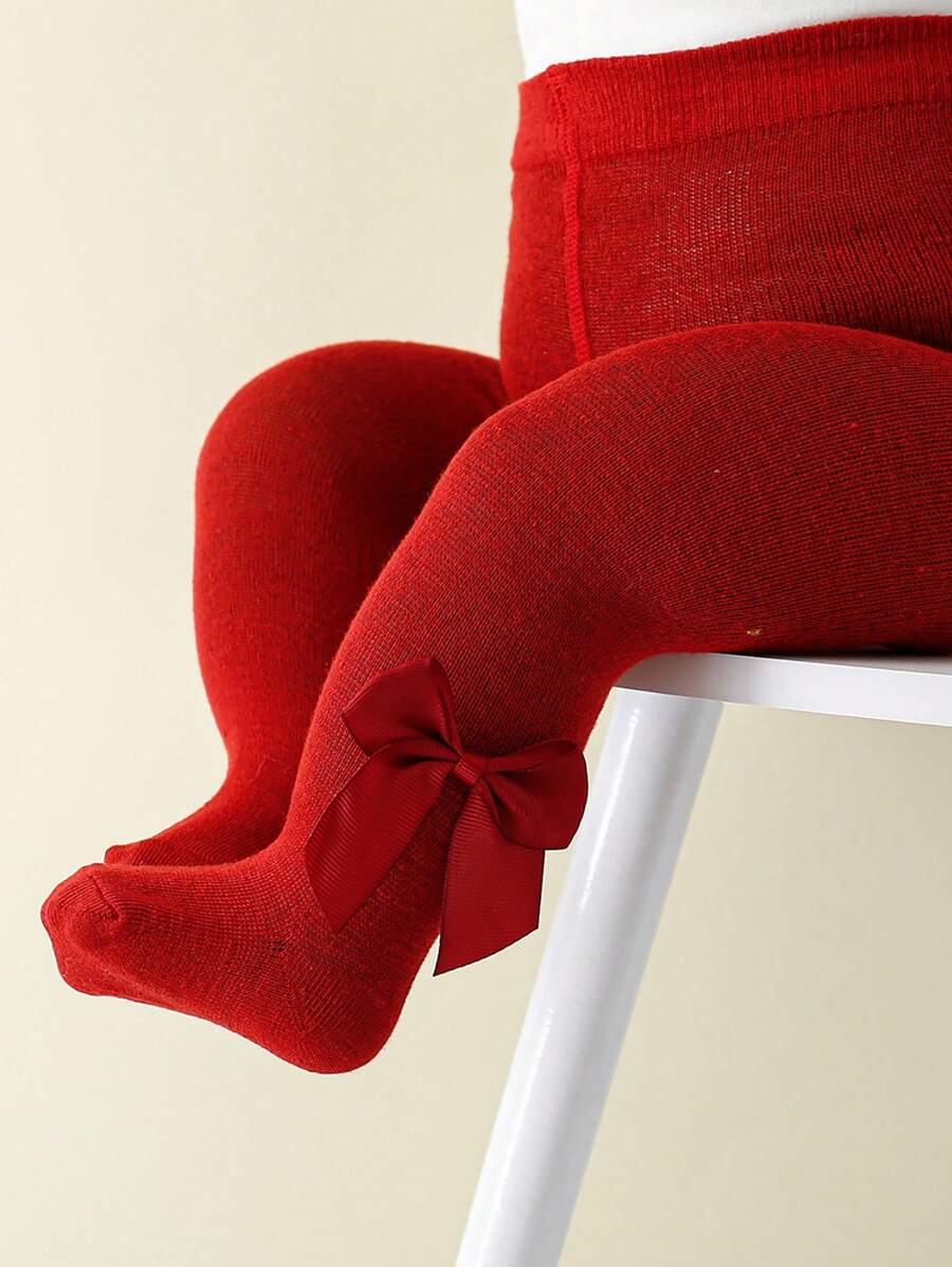 1 pieza Leggings básicos con decoración de moño para niñas, lindos y cómodos para actividades al aire libre, adecuados para todas las estaciones