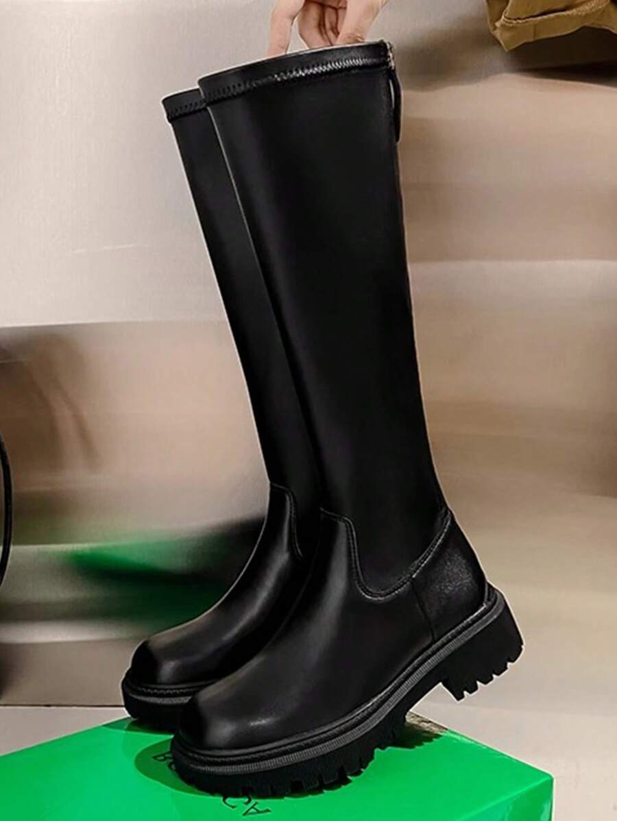 Women's Over-The-Knee Boots, Black, British Style Knight Boots, Fashion High Boots With Thick Soles, Plus Size