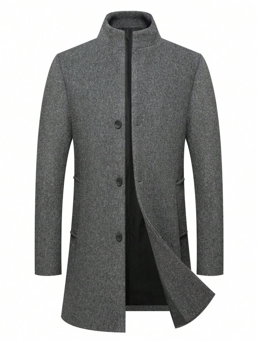 Chaqueta casual de manga larga para hombre, abrigo de hombre de unicolor con cuello alto