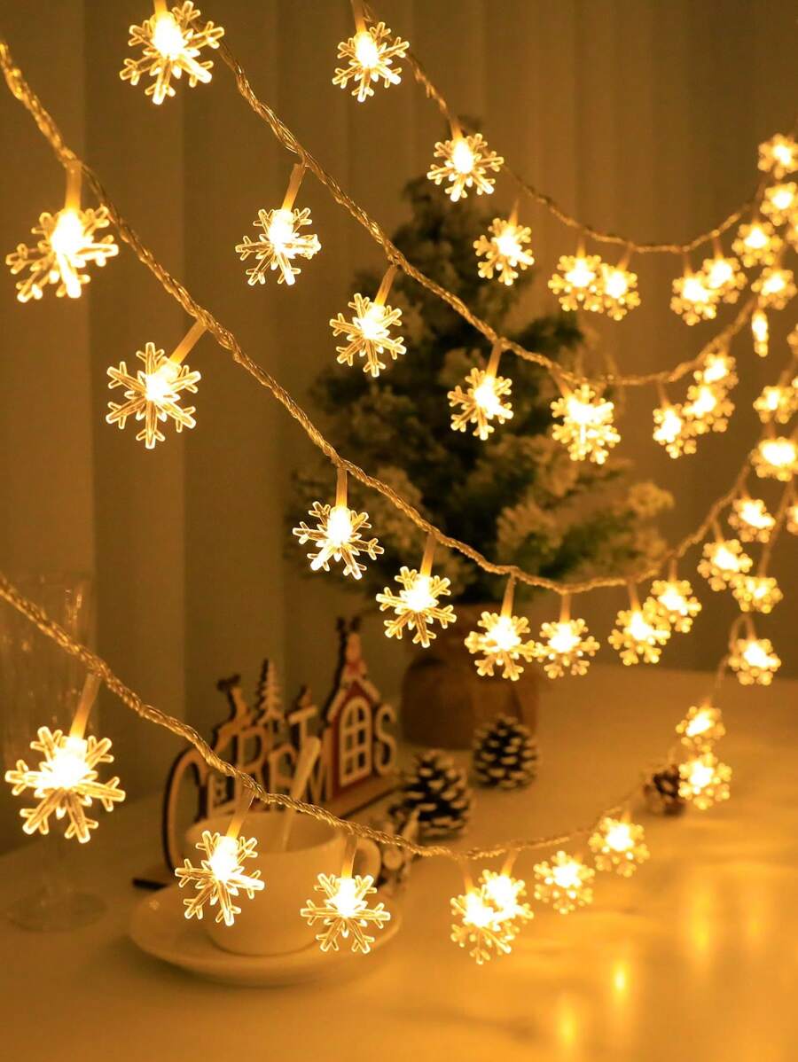 Guirlande Lumineuse Flocon De Neige 1.5m/10 Led, 3m/20 Led, 6m/40 Led, Décoration De Noël