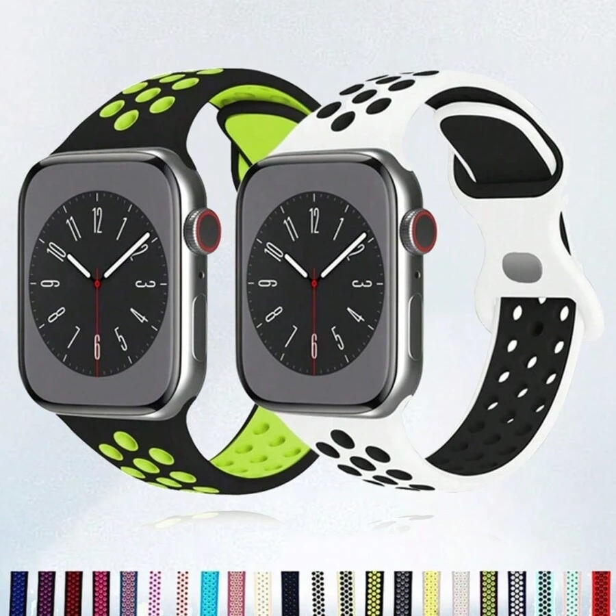 Silikonarmband kompatibel mit Apple Watch Bändern 8 7 45mm 41mm 49 44mm 42mm 40mm 38mm, atmungsaktives Armband kompatibel mit Apple Watch Series 6 5 4 3 SE Ultra
