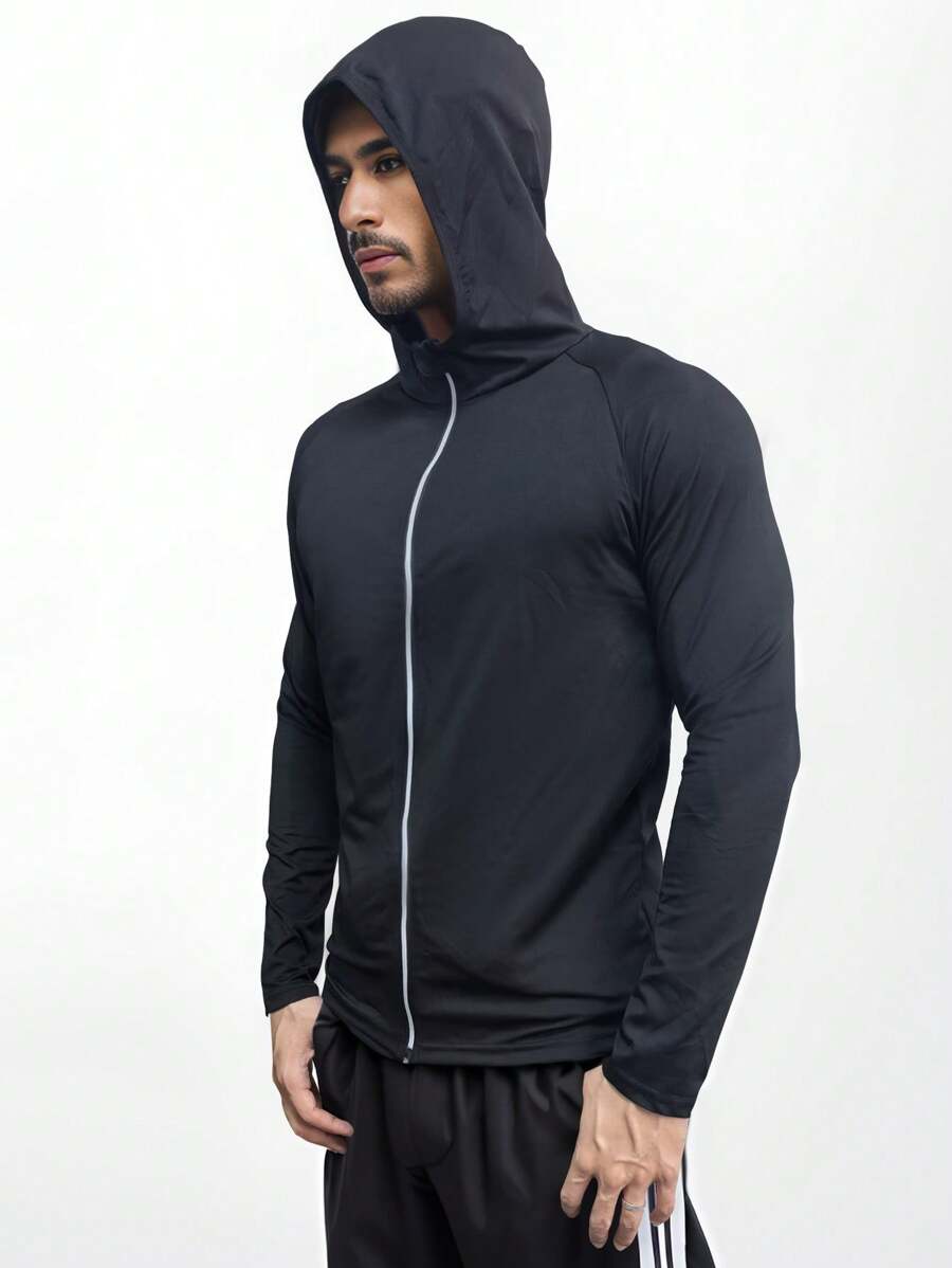 Felpa nera sportiva da fitness, stile boyfriend, da uomo, realizzata in materiale traspirante e ad asciugatura rapida, con maniche lunghe, felpa attiva da atletica