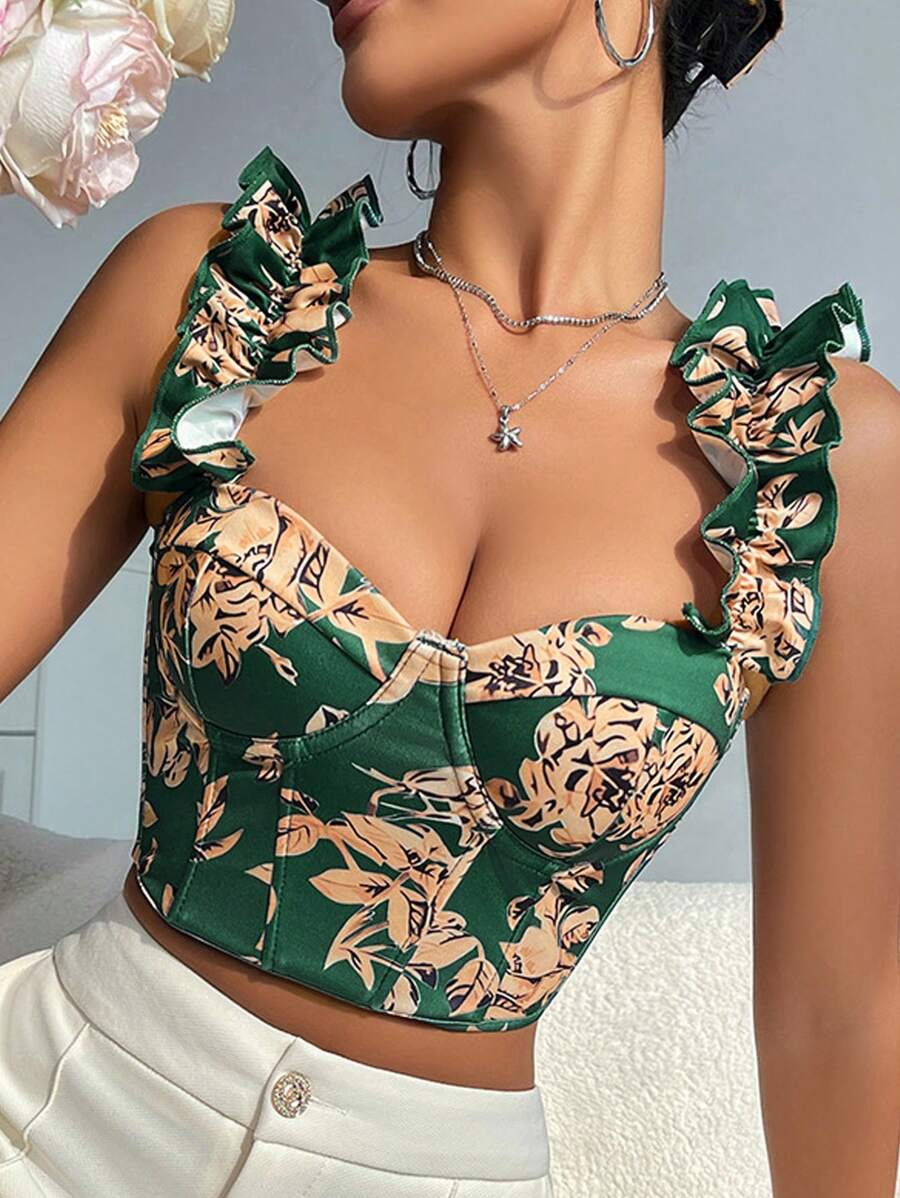 Top con tirantes de estilo de verano nuevo, con diseño dulce y sexy de cuello en V, almohadilla para el pecho, espalda esbelta con diseño de espina de pescado y se puede usar como un sujetador