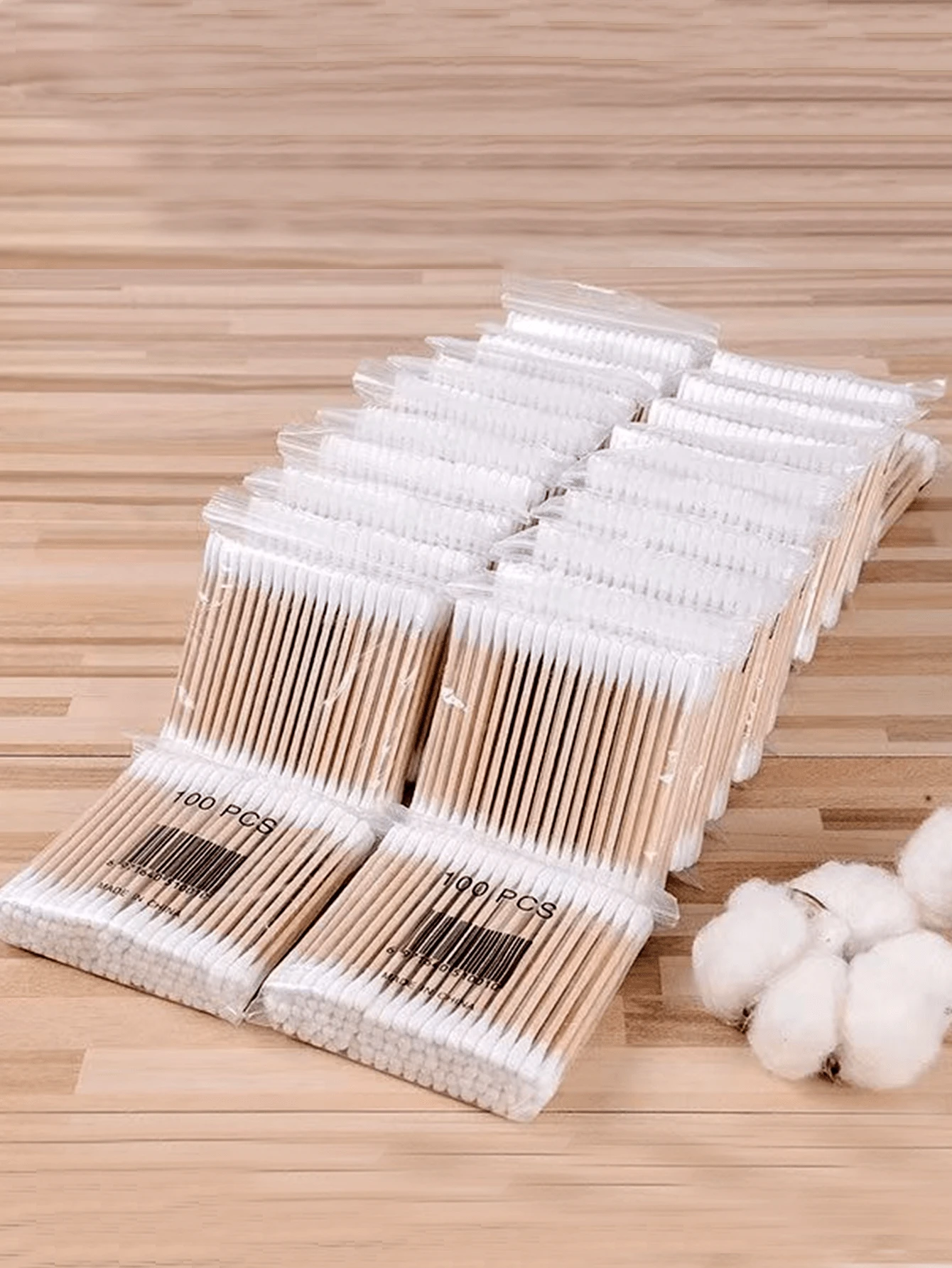 10 paquets de 100 pièces de tampons de nettoyage à double extrémité, bâtonnets en bois, boules-cotons de maquillage, boules, cure-oreilles