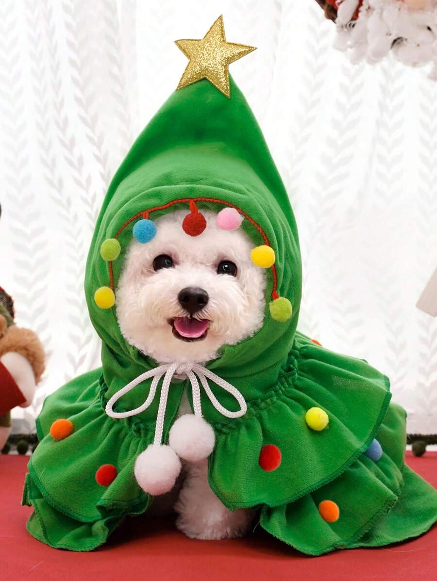 1pc Pet Cloak Christmas Doggy Costume Accessories, Autumn/Winter Pet Poncho Outfits
