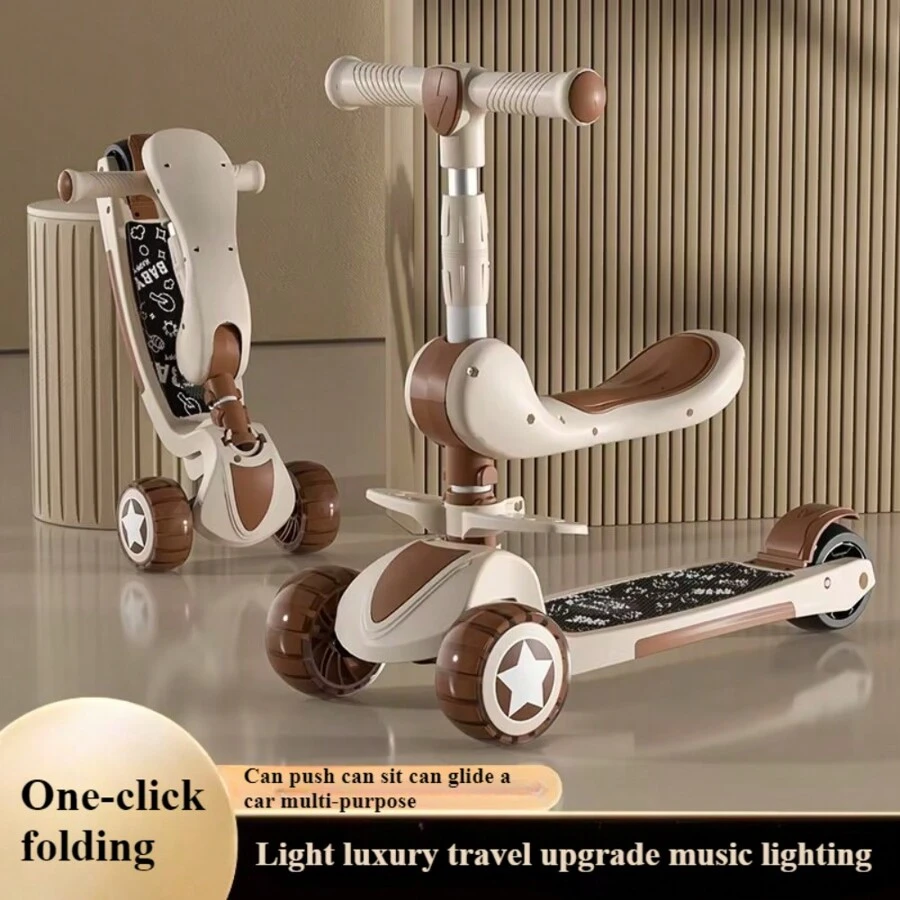 A Children's Scooter 12 + Boys And Girls Music Light Folding Scooter Yo-Yo Baby Pedal Scooter,Back To School