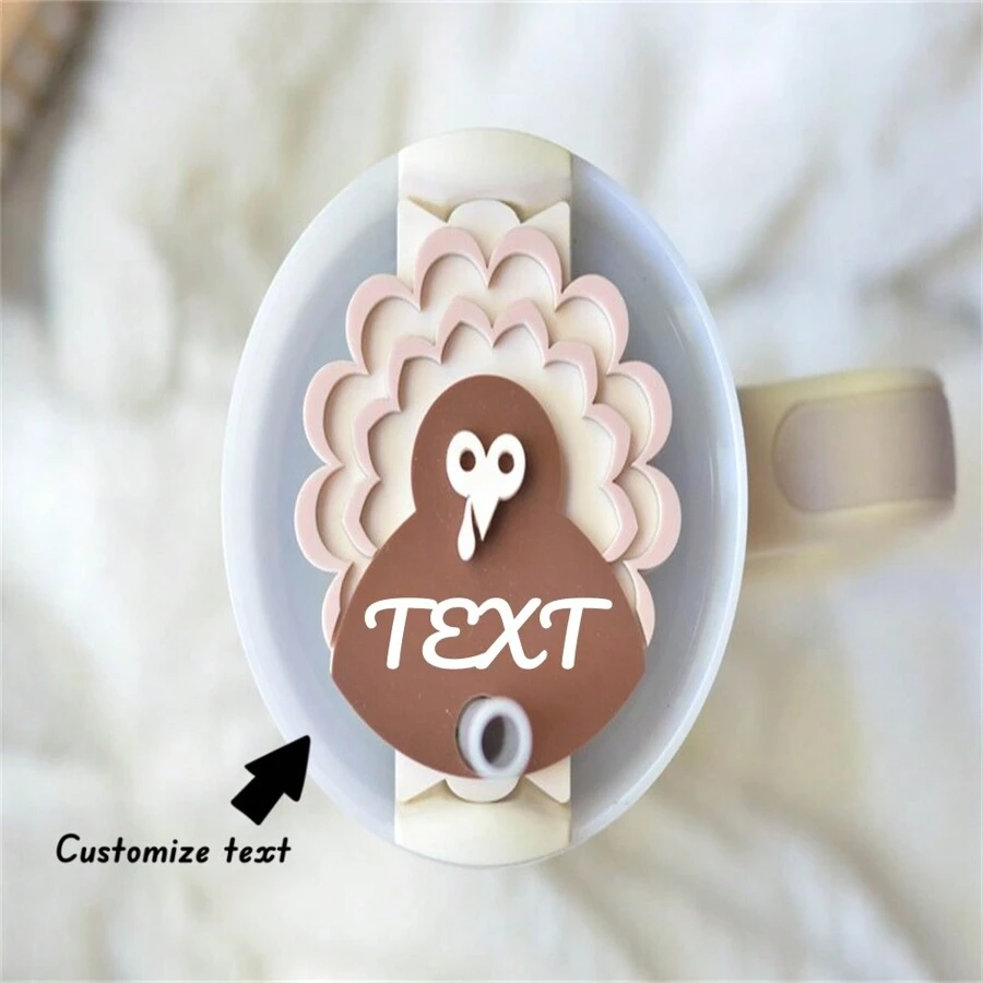 1Pc Custom Thanksgiving Turkey Topper For Cups - Personalized Name Engraved Acrylic Lid Accessory, Christmas SANTA 2.0 Tag For 20 Oz 30 Oz. 40 Oz. Water Bottle