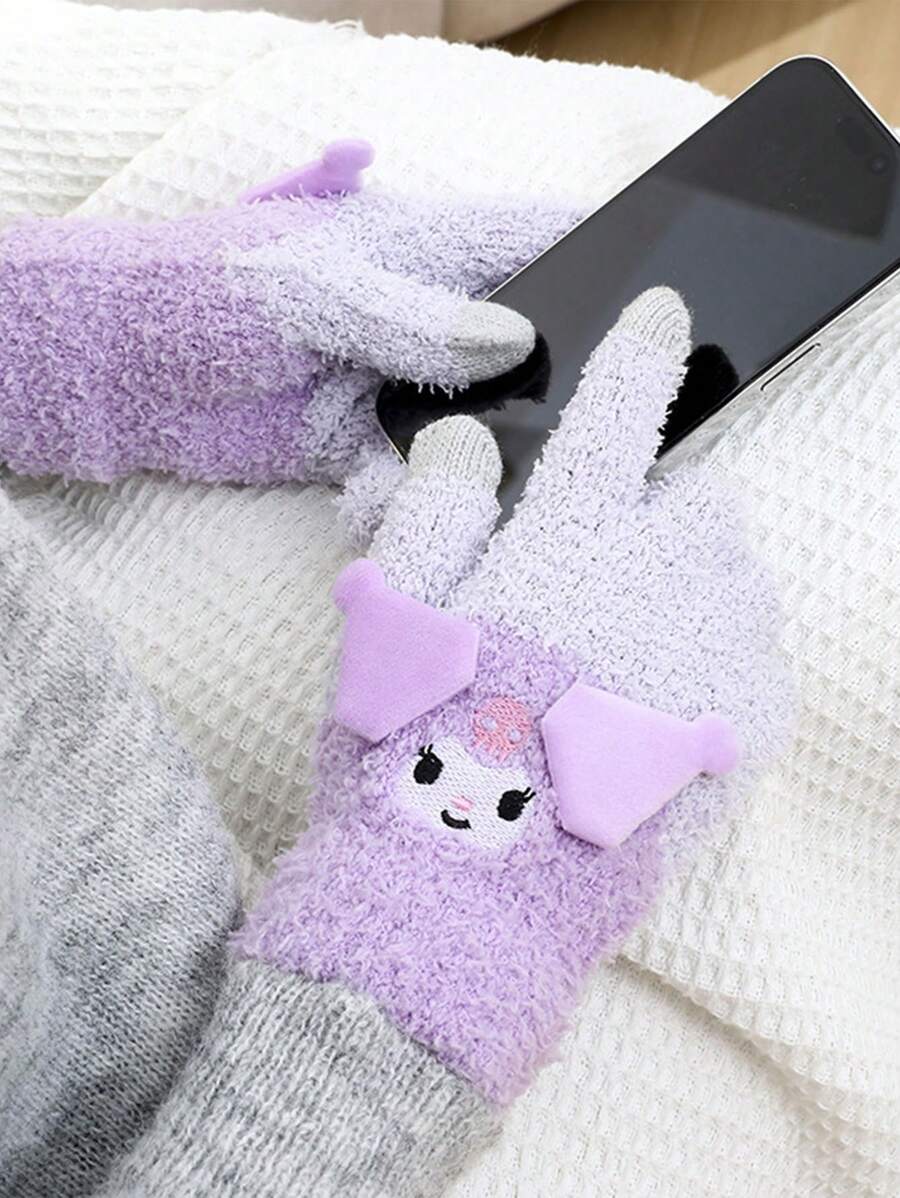 1 paar Winter Sanrio Series Hello Kitty, My Melody, Kuromi Cartoon Princess Adult Alpaca Blend Warmth Jacquard Fluffy Wanten Handschoenen, Touchscreen, Koreaanse Versie