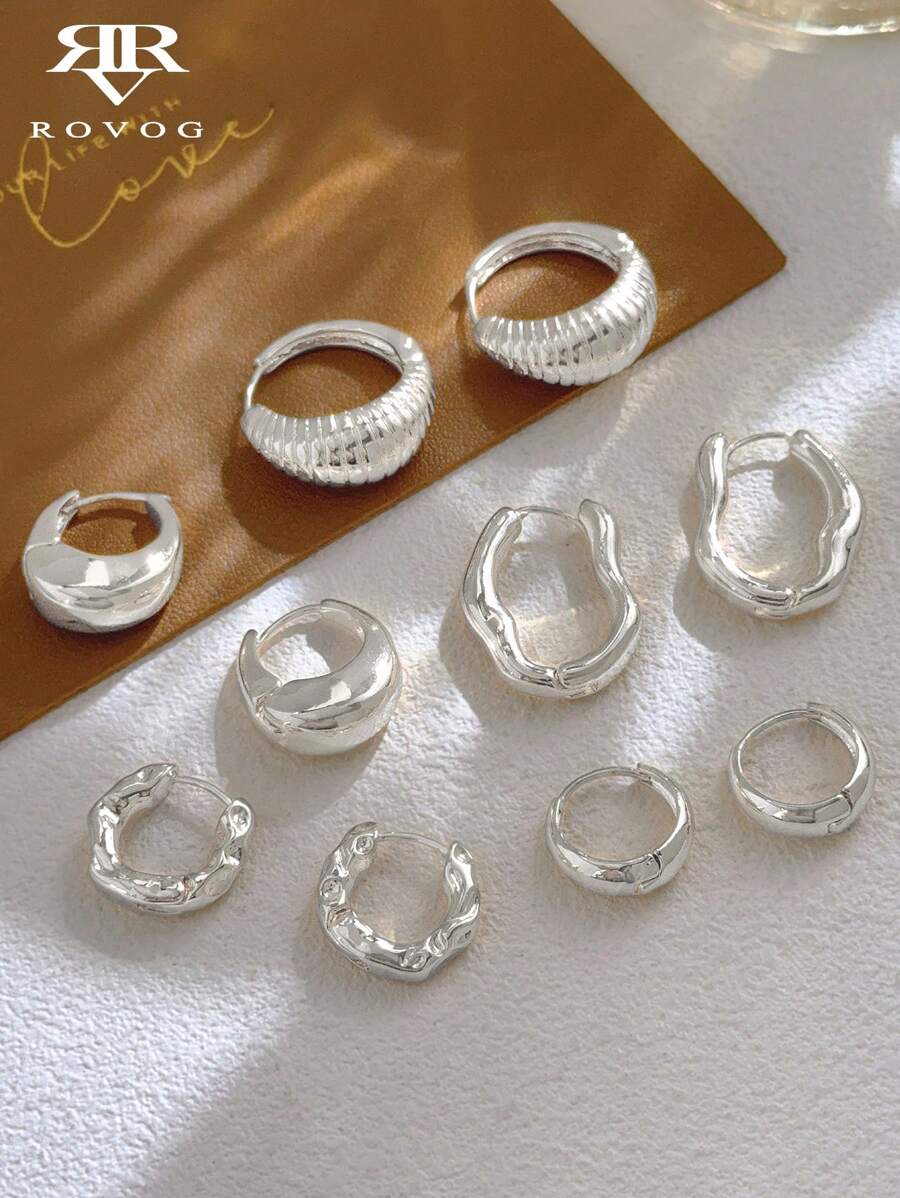 5 Paar minimalistischer, Metall-Creolen Set, luxuriöser, eleganter europäischer und amerikanischer Ohrringe für Frauen