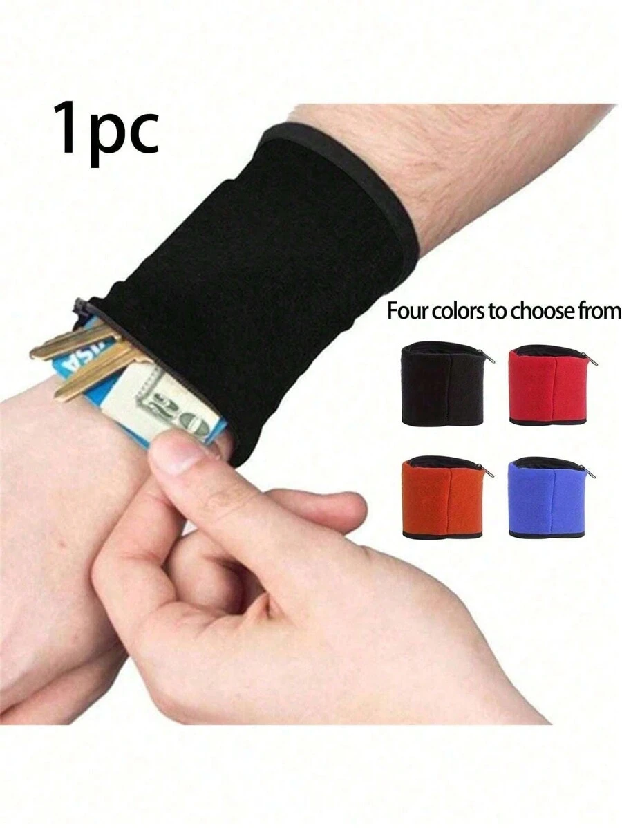 1 pieza Brazalete deportivo - Alta elasticidad, quédese y con estilo con esta mini billetera de muñeca unisex con bolsillo con cremallera, bolsa transpirable para teléfono móvil, se pueden guardar llaves, identificación, tarjetas, efectivo, opción ideal para regalos - perfecto para gimnasio, fitness, deportes, al aire libre, correr, ciclismo y talla grande.