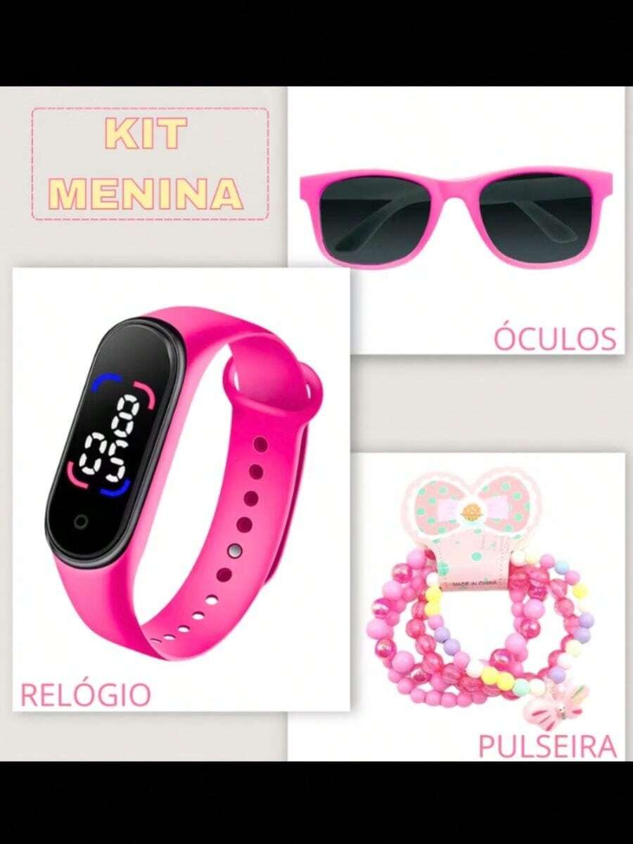 Kit Relógio Digital Led + Óculos De Sol e Pulseira Infantil