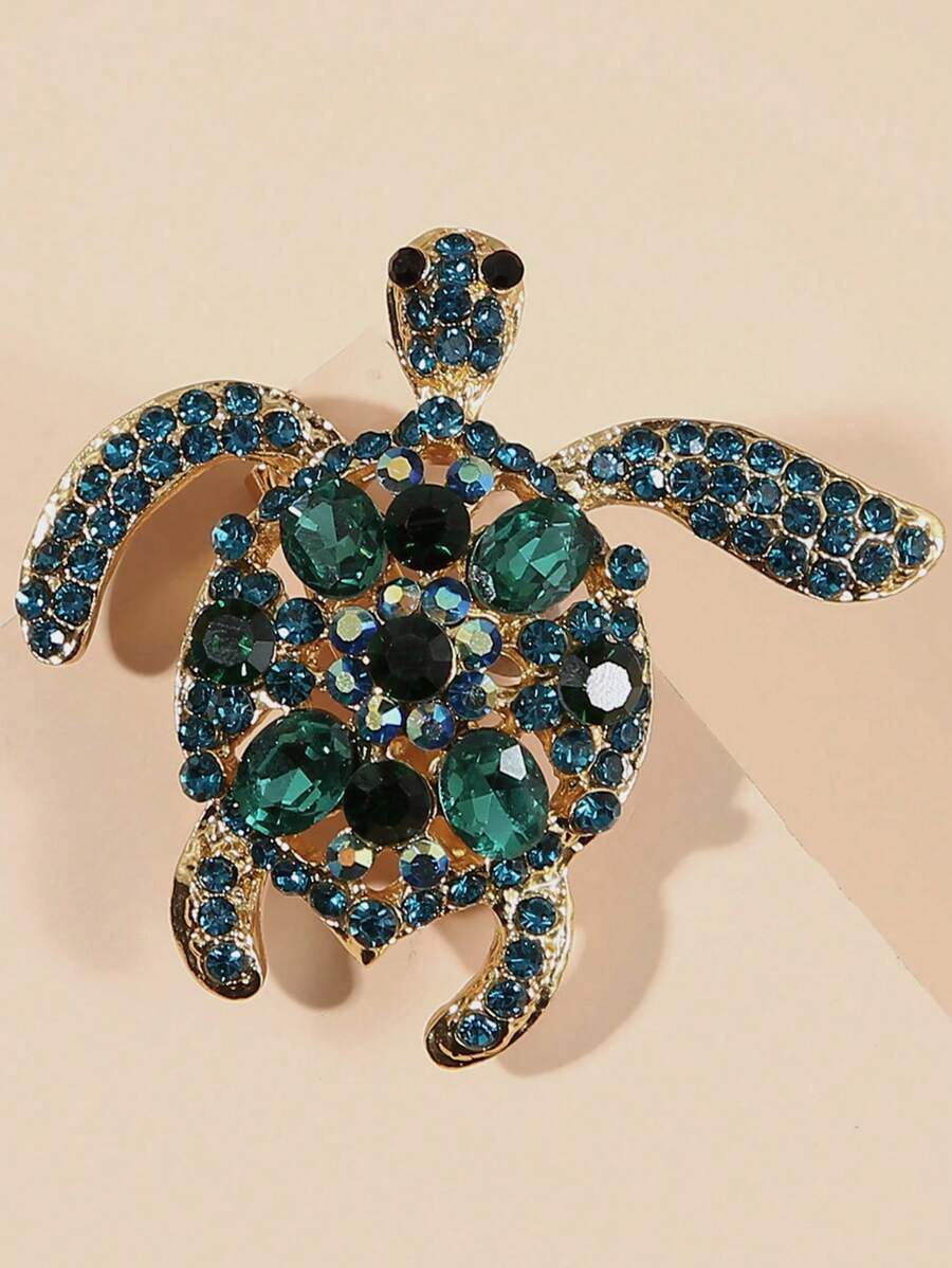 1 Stück Frauen Schmuck, Cartoon Schildkröte Strass verkapselt Brosche, Legierung galvanisiert rutschfest einzigartiges Tier Anstecknadel Accessoire