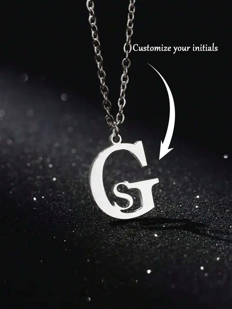 Customized Double English Letter Necklace, Stainless Steel Necklace, Customized Initial Letter Pendant Necklace For Female Couple Jewelry Minimalist Handmade Birthday Gift Christmas Gift Valentine's Day Gift For Girlfriend And Boyfriend