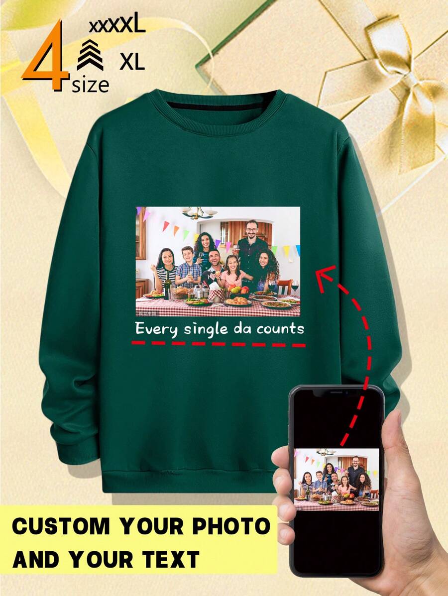 Custom Plus Size Men's Graphic Print Fleece Crew Neck Funny Sweatshirt