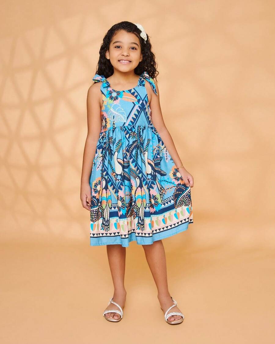 Mundo Coala Vestido Infantil Azul Tucanos - Mundo Coala