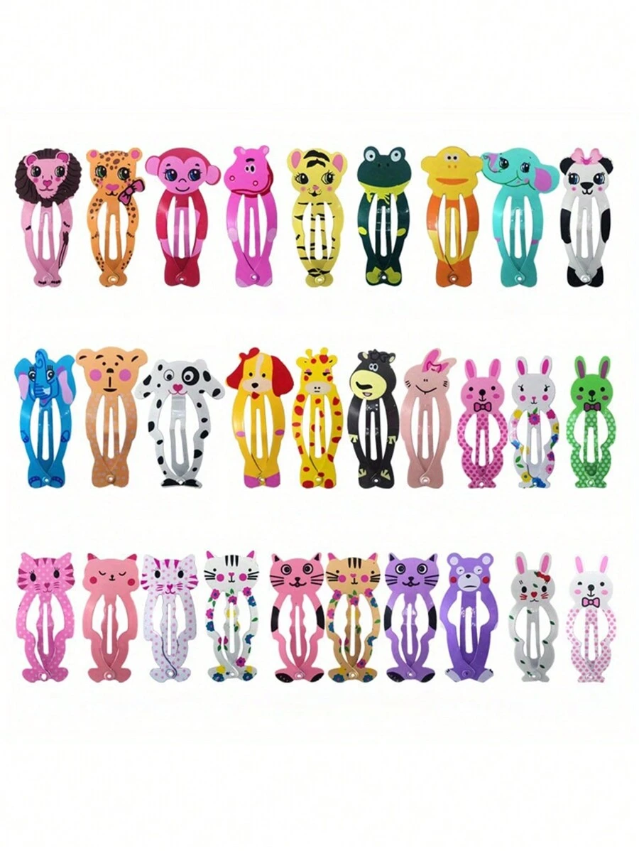 10 piezas/set Clip de pelo de metal con diseño lindo de animales de dibujos animados para niñas, conejo, león, gato, perro, panda, elefante, accesorios para el cabello multicolor para uso diario, vacaciones, fiesta, regalo