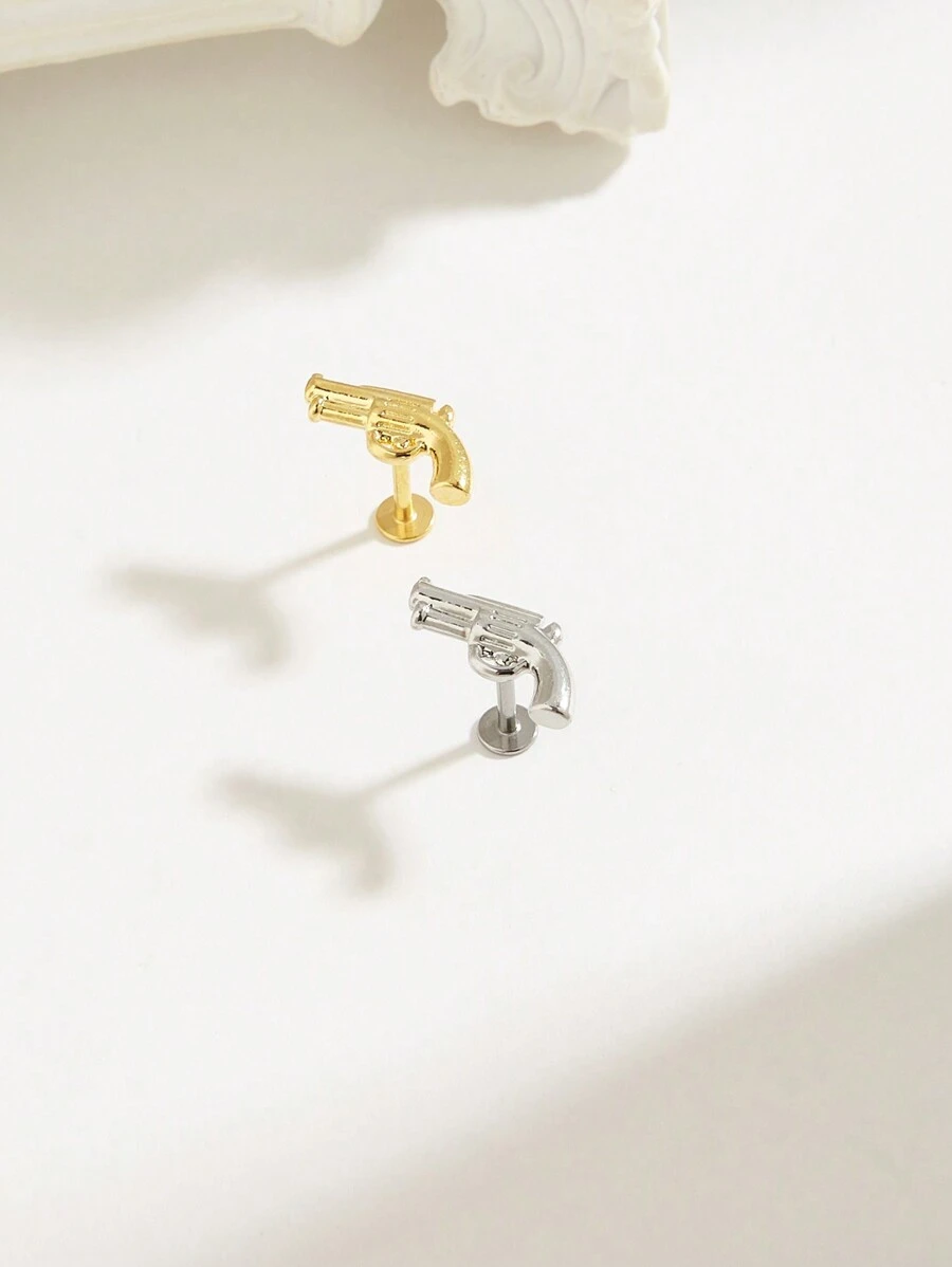 1pc Unique Titanium Steel Pistol Shape Earrings, Suitable For Women Daily Wear