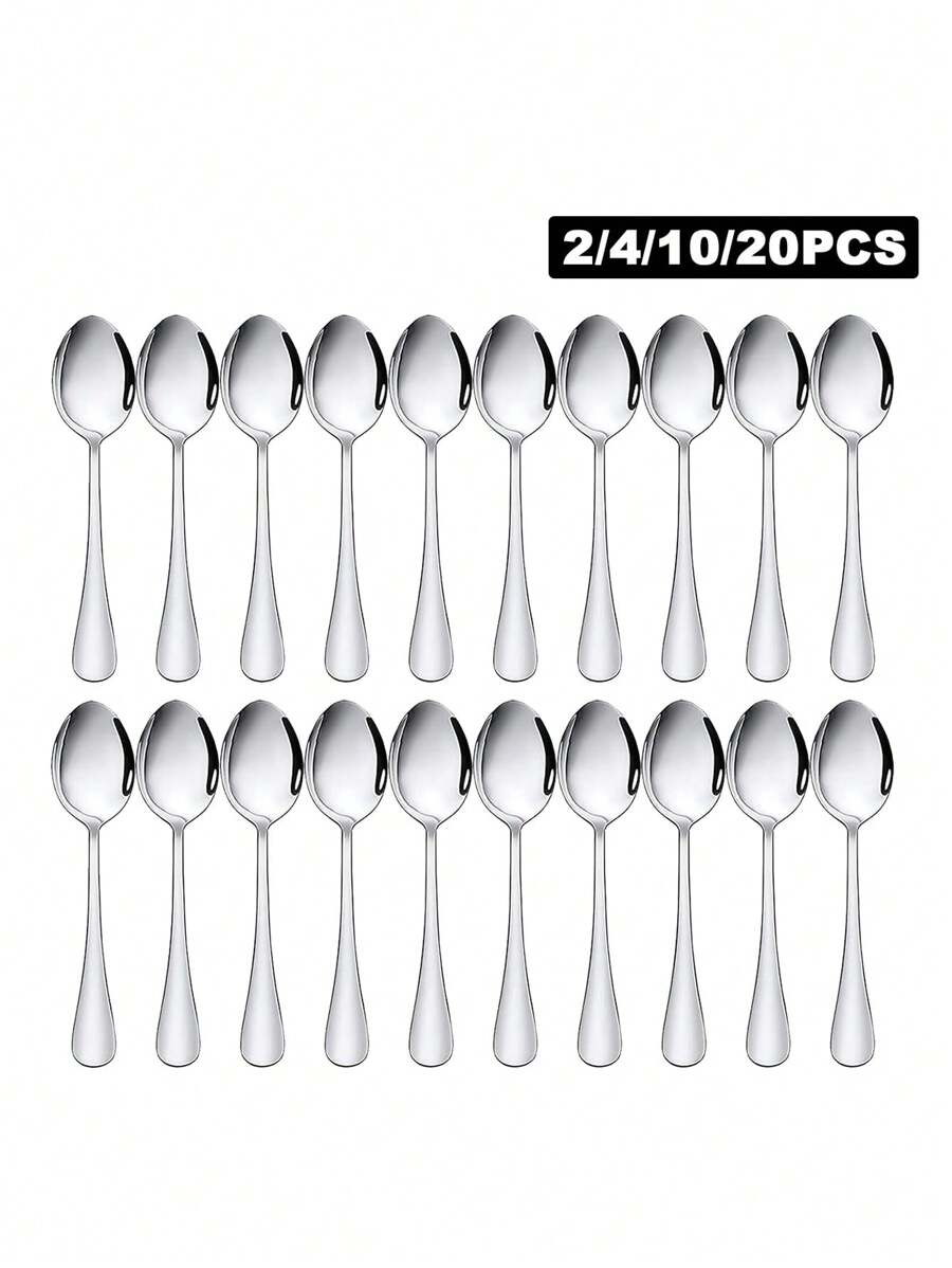 2/4/10/20pcs Stainless Steel Silver Coffee/Dessert Spoons Set, Suitable For Restaurant, Cafe, Afternoon Tea,Kitchen,Christmas Gift,School Supplies