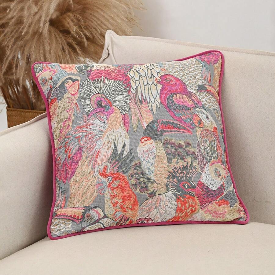 1 pièce Housse de coussin style palais motif Jacquard rose rouge perroquet, convient pour le salon, le canapé, la décoration de la chambre (sans remplissage)