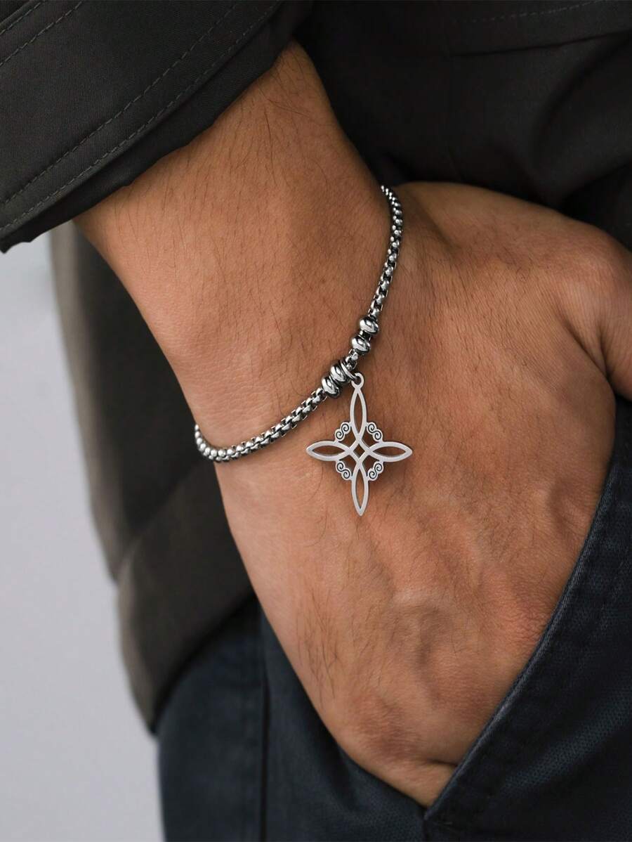 Pulsera de acero inoxidable con nudo de bruja, joyería de amuleto de cuentas Wicca, unisex